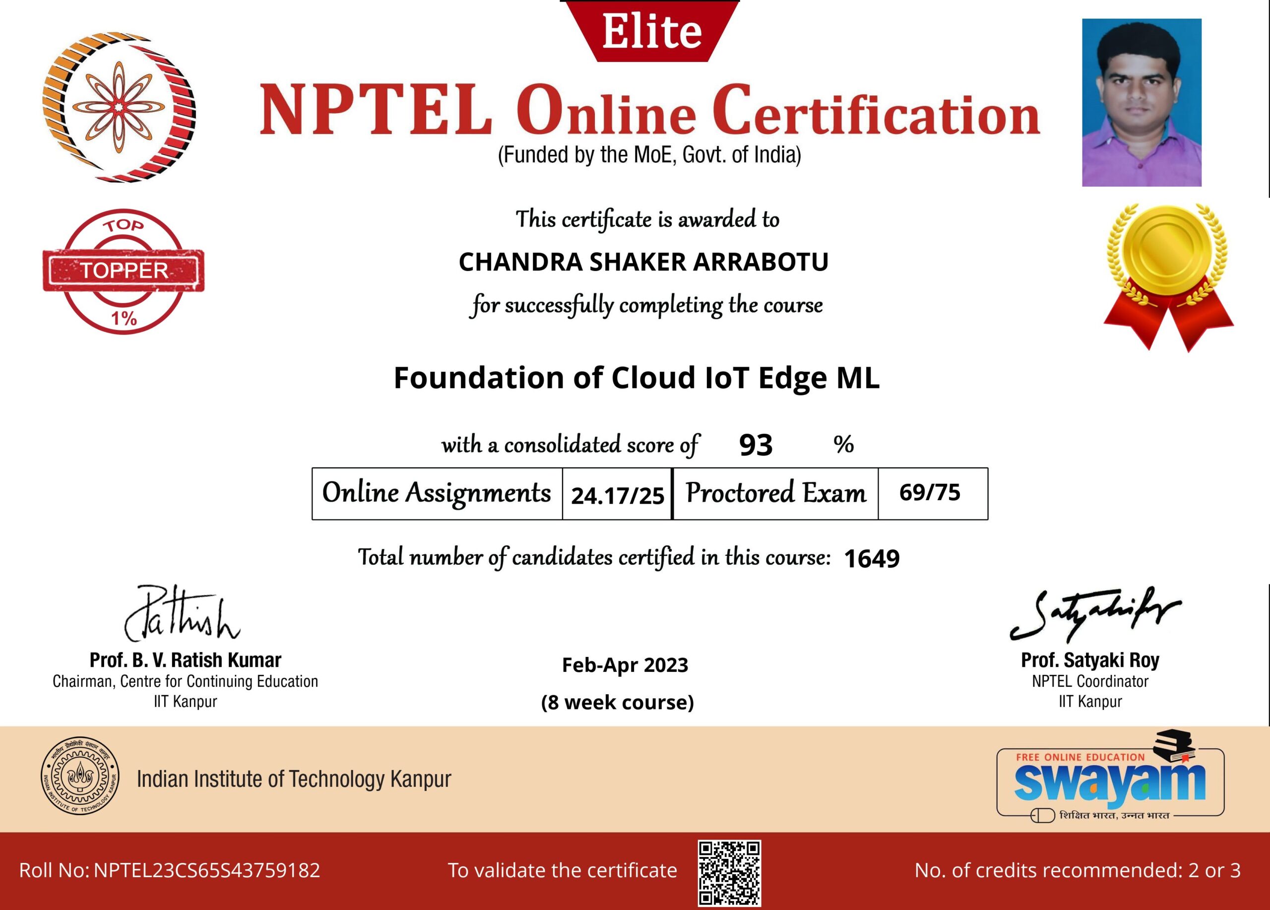 Read more about the article My New NPTEL Achievement – TOPPER 1% ELITE GOLD Certificate